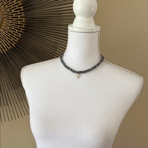 Free People Sincerely Yours Cross Choker In Gray/Blue - Picture 2 of 5